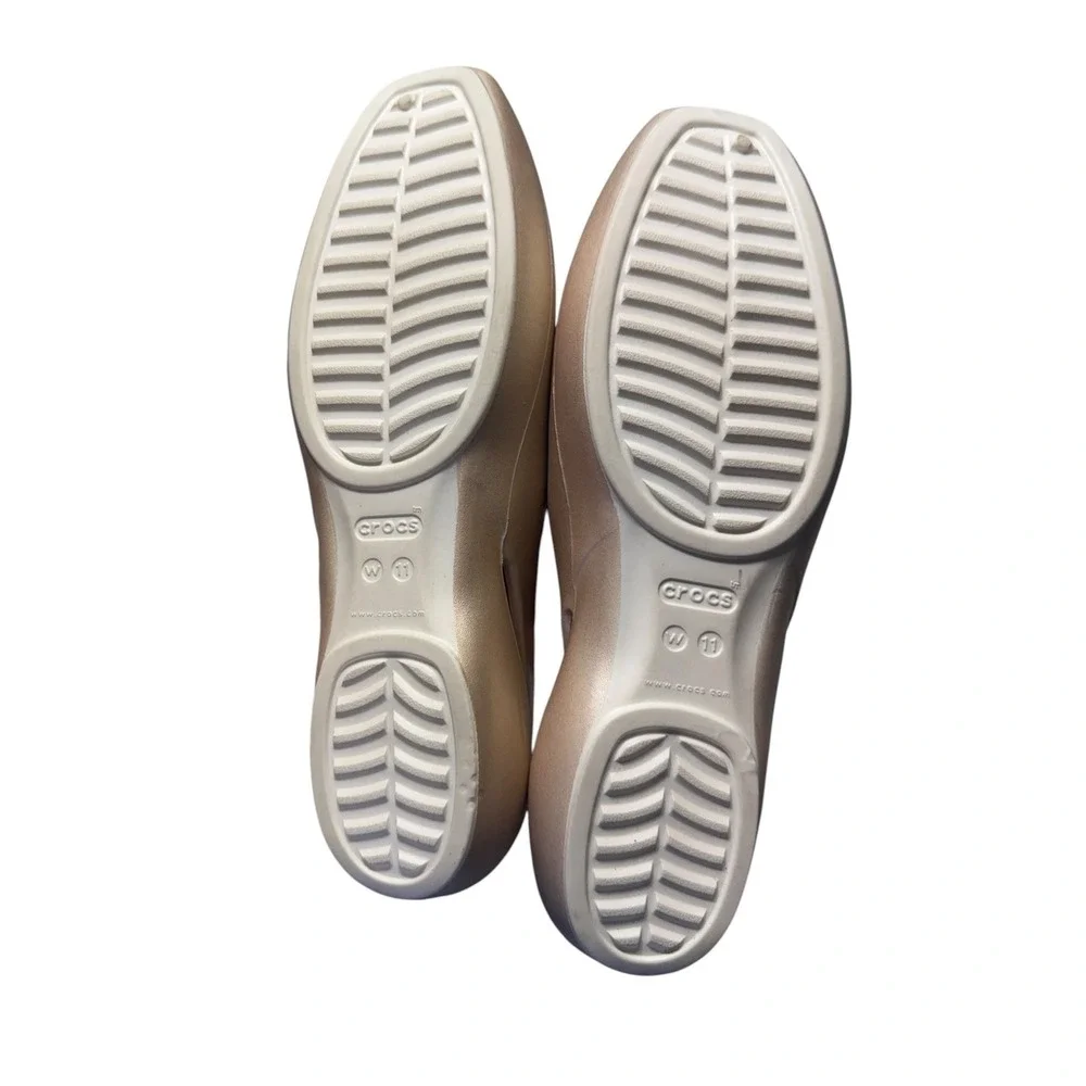 Crocs Sloane Flats Womens 11 Gold Metallic Square Toe Ballet Core Chic